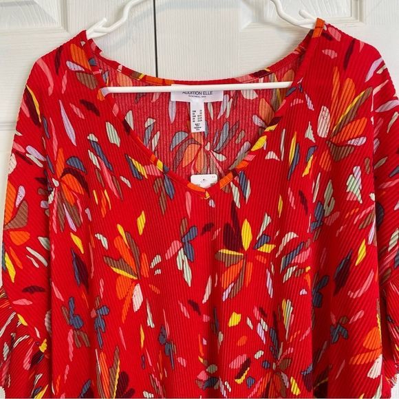 Addition Elle V Neck Ruffle Sleeve Floral Red Top 2X NWT - Picture 3 of 8